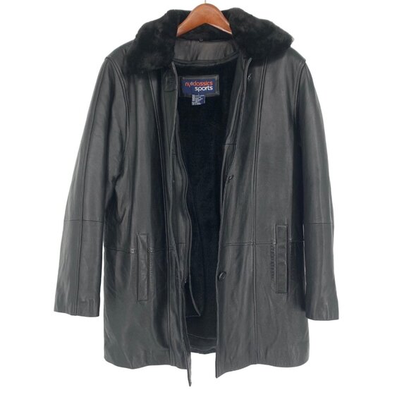 Vintage Mens Black Leather Jacket NY Classics Sports Removable Vest Collar Small - Picture 1 of 15